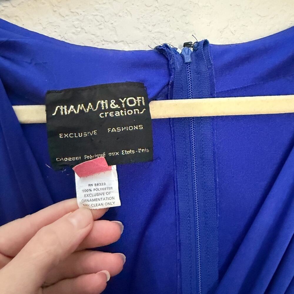 Vintage Shamash and Yofi Creations Royal Blue Draped Dress Size 7/8 Ruched - Picture 5 of 14